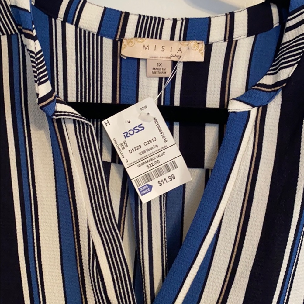 Three Quarter Sleeve Blouse Navy and White - Picture 3 of 4
